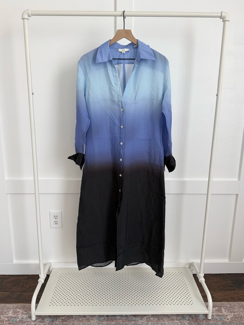 Vince Blue Dip Dye Long Sleeve Shirt Midi Dress